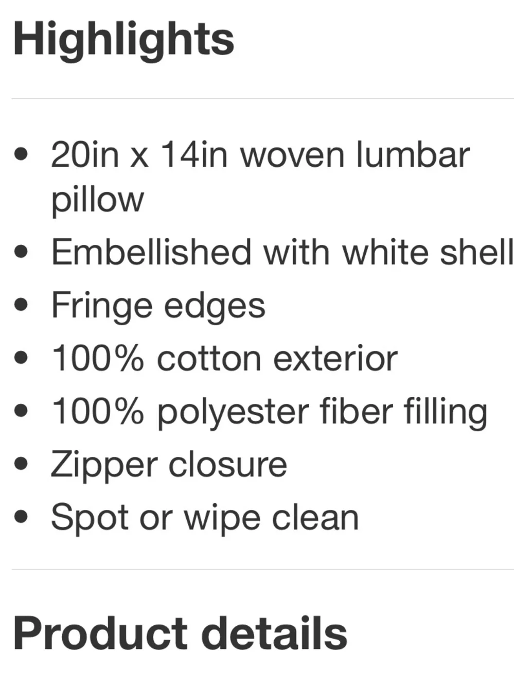 STUDIO MCGEE NWT Lumbar Embellished Shell Throw Pillow Cream